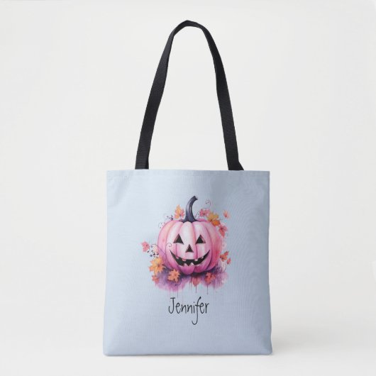 Pink Jack O' Lantern Light Blue Halloween Tasche (Vorderseite)