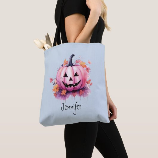 Pink Jack O' Lantern Light Blue Halloween Tasche (Von Nahem)