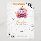 Pink Jack-O' Lantern Pumpkin Carving Party Einladung (Vorne/Hinten)