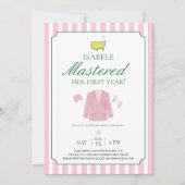 Pink Jacket Golf First Birthday Invitation Dankeskarte (Vorderseite)