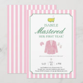 Pink Jacket Golf First Birthday Invitation Dankeskarte (Vorne/Hinten)