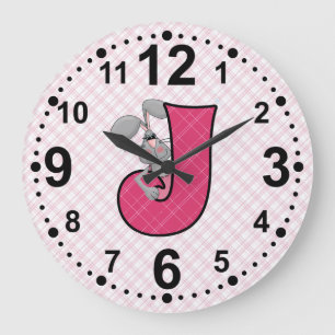 Pink Jackrabbit Letter J Monogrammed Pläd Große Wanduhr