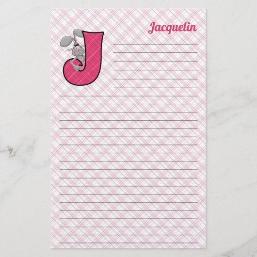 Pink Jackrabbit Mongram Letter J Lined Briefpapier (Vorderseite)