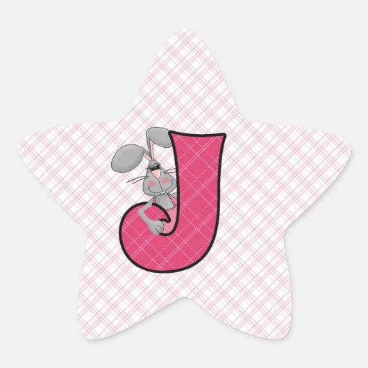 Pink Jackrabbit Monogram Letter J Gingham Stern-Aufkleber (Vorderseite)