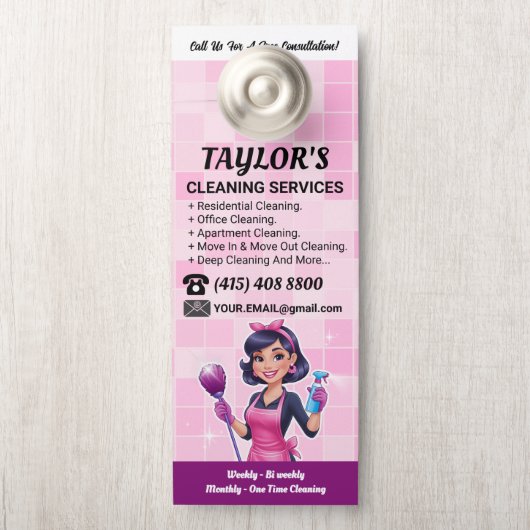 Pink Janitorial Lady House Cleaning Service Türanhänger (Auf Knauf)