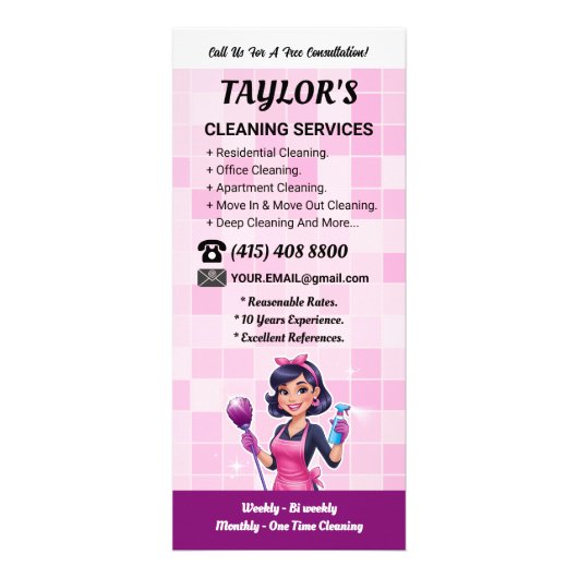 Pink Janitorial Lady House Cleaning Service Werbekarte (Vorne)