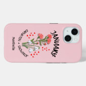 Pink JANUARY Birth Monat Blume Individuelle Name Case-Mate iPhone Hülle (Rückseite (Horizontal))