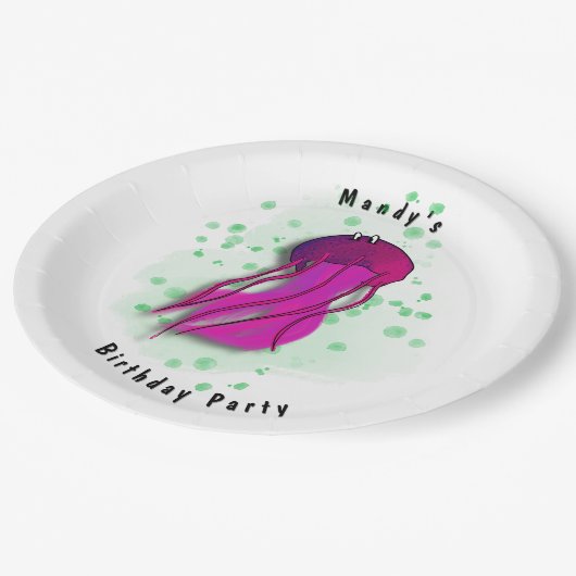 Pink Jellyfish Party Pappteller (Schrägansicht)