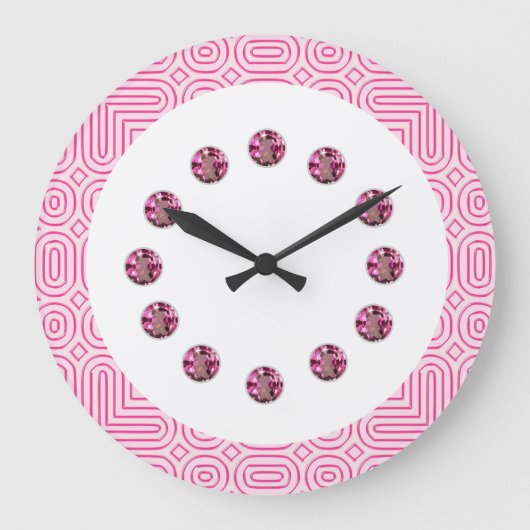 Pink Jewel Bling Wall Clock Große Wanduhr (Vorderseite)