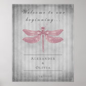 Pink Jeweled Dragonfly Hochzeit Willkommen Poster (Vorne)
