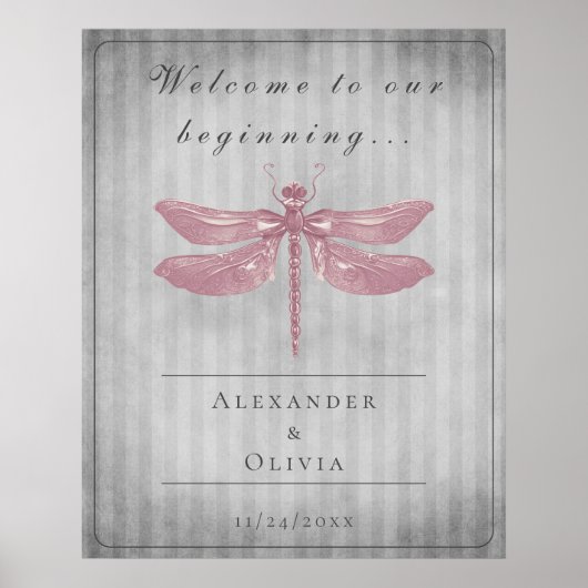Pink Jeweled Dragonfly Hochzeit Willkommen Poster (Vorne)