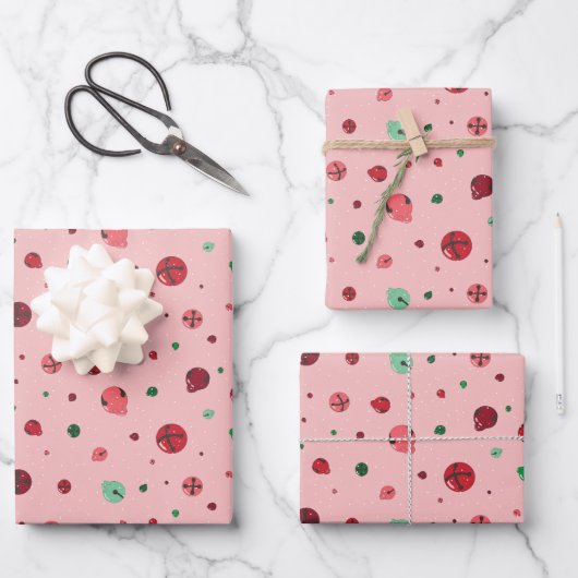Pink Jingle Bells Christmas Wrapping Paper Geschenkpapier Set (Vorderseite)