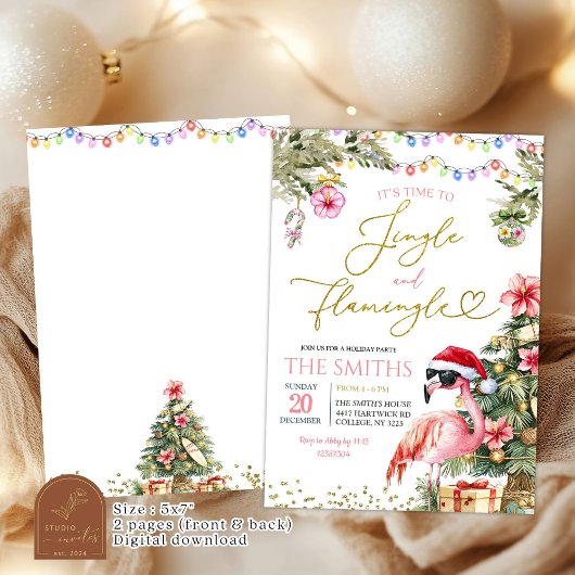 Pink Jingle und Flamingo Tropical Christmas Einladung