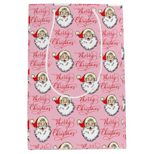 Pink Jolly Santa Claus Vintag Frohe Weihnachten Mittlere Geschenktüte