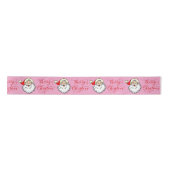 Pink Jolly Santa Claus Vintag Frohe Weihnachten Satinband (Vorderseite)