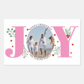 Pink Joy with berries Christmas photo Rechteckiger Aufkleber (Vorderseite)