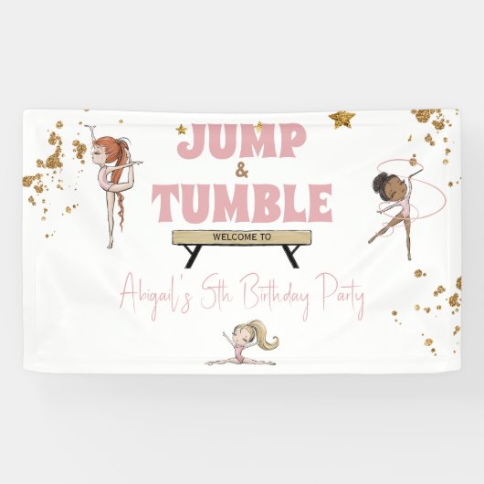 Pink Jump & Tumble Gymnastik Geburtstagsparty Banner (Horizontal)