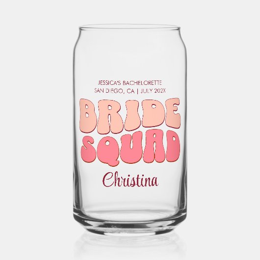 Pink Junggeselinnen-Abschied Bride Squad Bridesmai Dosenglas (Vorderseite)