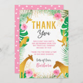 Pink Jungle Animals Kinderdusche Danke Karte (Vorne/Hinten)