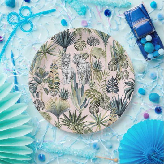 Pink-Jungle-Weißtiger-Teller Pappteller (Party)
