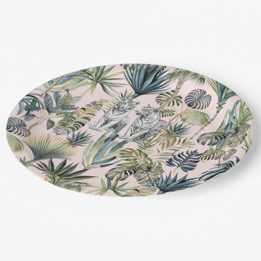 Pink-Jungle-Weißtiger-Teller Pappteller (Schrägansicht)