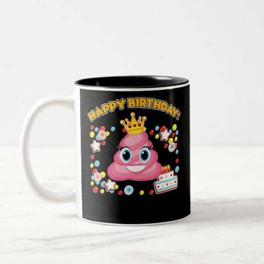 Pink Kack Emoji Happy Birthday TShirt Zweifarbige Tasse (Links)