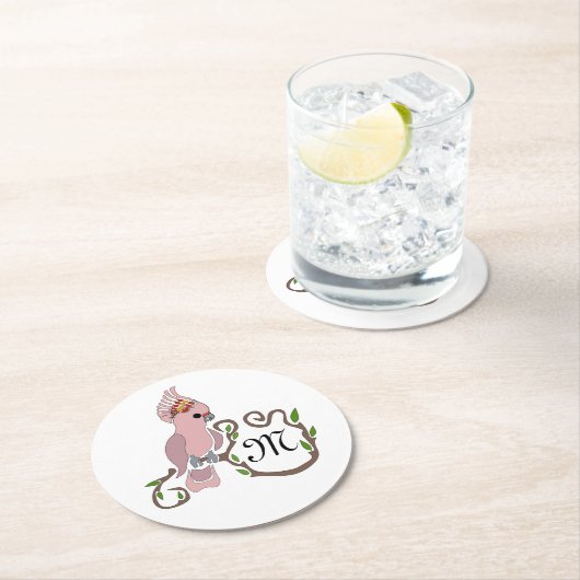Pink-Kakadu-Monogramm Runder Pappuntersetzer (Vor Ort)
