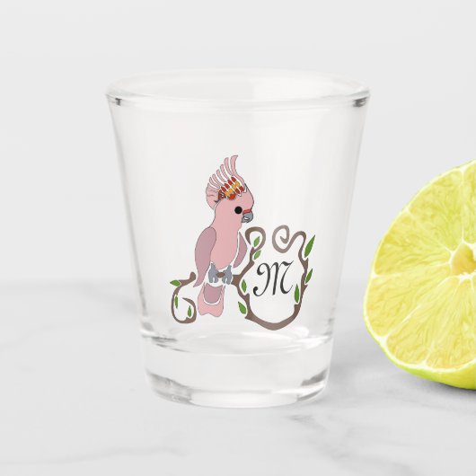 Pink-Kakadu-Monogramm Schnapsglas (Vorderseite)