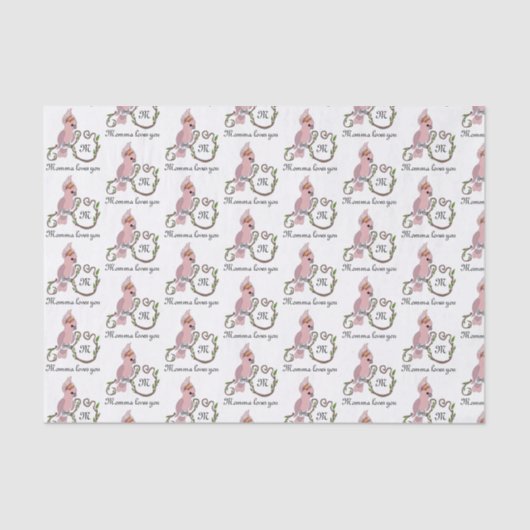 Pink-Kakadu-Monogramm Seidenpapier (Vorderseite)