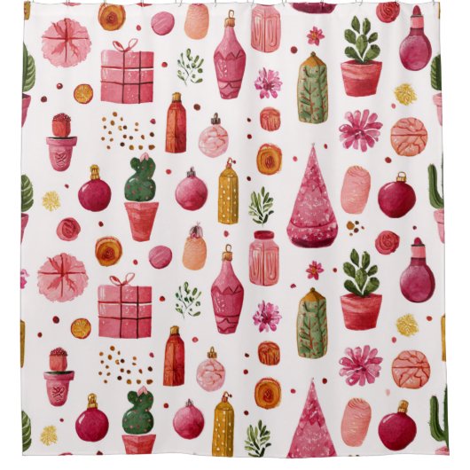 Pink-Kaktus-Weihnachtsbaumschmuck-Muster Duschvorhang (Vorderseite)