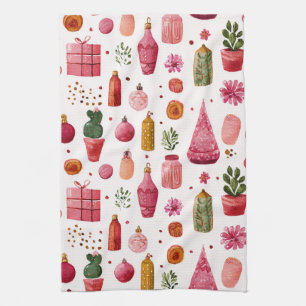 Pink-Kaktus-Weihnachtsbaumschmuck-Muster Geschirrtuch