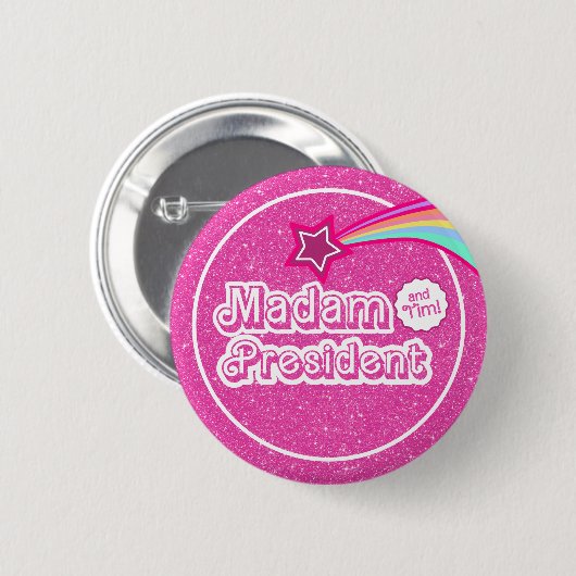 Pink Kamala Glitzer Frau Präsidentin Button (Vorne & Hinten)