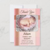 Pink Kariert Baby Girl Foto Danke Karte (Vorderseite)