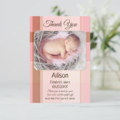 Pink Kariert Baby Girl Foto Danke Karte (Stehend Vorderseite)