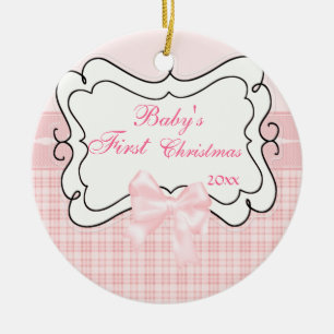 Pink Kariert, Baby's 1. Christmas Keramikornament