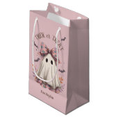 Pink Kariert Bow Niedlich Ghost Girl Halloween Lec Kleine Geschenktüte (Vorderseite Schrägansicht)
