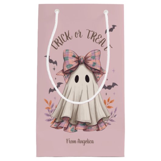 Pink Kariert Bow Niedlich Ghost Girl Halloween Lec Kleine Geschenktüte (Vorderseite)