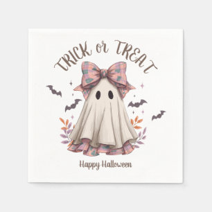 Pink Kariert Bow Niedlich Ghost Girl Halloween-Par Serviette