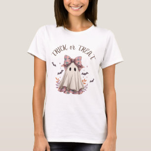 Pink Kariert Bow Niedlich Ghost Girl Halloween T-Shirt