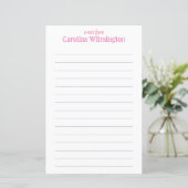 Pink, Kariert, Niedlich, Lined Letter, Papierstati (Stehend Vorderseite)