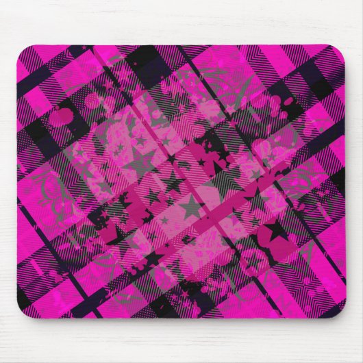Pink Kariert Paint Spritzer Mousepad (Vorne)