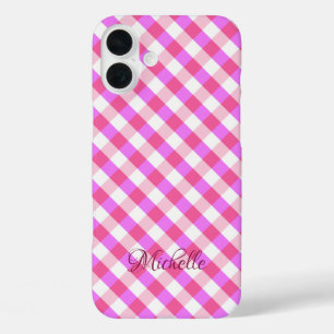 Pink Kariert Pattern individuelle Name Gehäuse iPhone 16 Plus Hülle