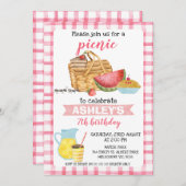 Pink Kariert Picnic Geburtstagsparty Einladung (Vorne/Hinten)