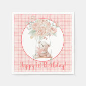 Pink Kariert Teddy Bär Geburtstag Serviette (Vorderseite)