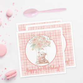 Pink Kariert Teddy Bär Geburtstag Serviette