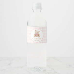 Pink Kariert Teddy Bear Babydusche Wasserflaschenetikett