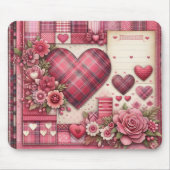 PINK KARIERT VALENTINES HERZEN UND BLUME MOUSEPAD (Vorne)