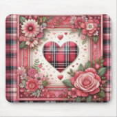 PINK KARIERT VALENTINES HERZEN UND BLUME MOUSEPAD (Vorne)