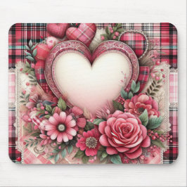 PINK KARIERT VALENTINES HERZEN UND BLUME MOUSEPAD