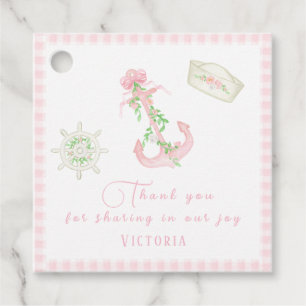 Pink Karierte Babymädchendusche Geschenkanhänger